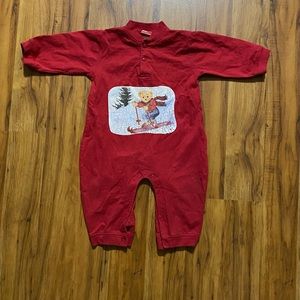 Blue Jean Teddy One Piece Long Sleeve With Snap Closure Size 12 months